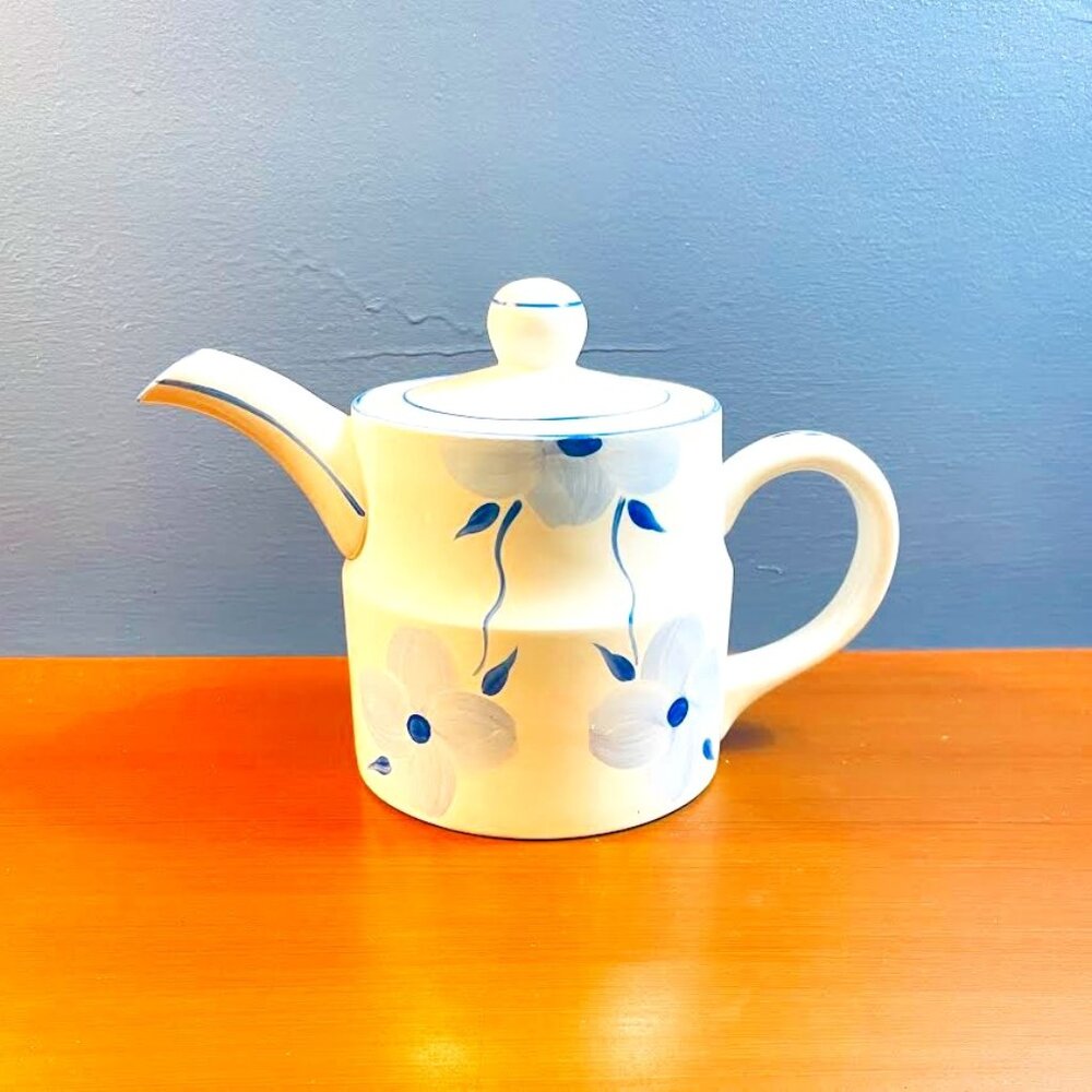Wood and Sons Ellgreave White and Floral Blue Teapot Vintage Ironstone English